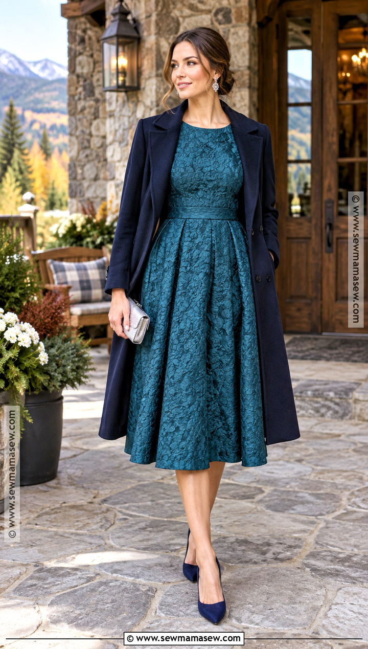 Teal Jacquard Mountain Wedding Guest Dress - 20 fall mountain wedding guest dress ideas