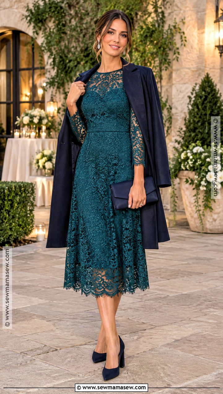 Teal Lace Midi October Wedding Guest Outfit - 20 fall wedding guest outfit october ideas