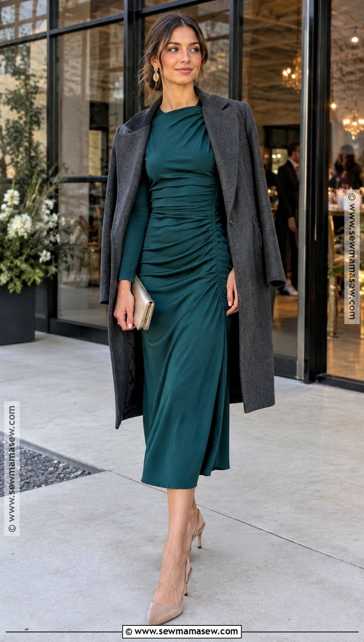 Teal Long Sleeve Dress Fall Wedding Guest Outfit - 25 casual fall wedding outfit guest ideas