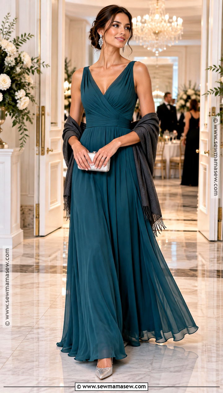 Teal Maxi Fall Wedding Guest Dress - 15 fall wedding dress guess ideas