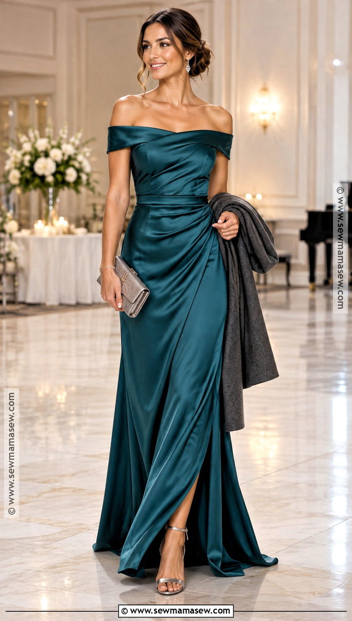 Teal Off Shoulder Maxi October Wedding Outfit - 20 october wedding outfit ideas