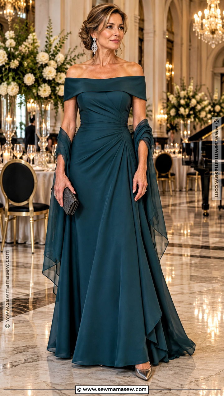 Teal Off the Shoulder Mother of the Groom Gown - 20 mother of the groom dresses fall wedding