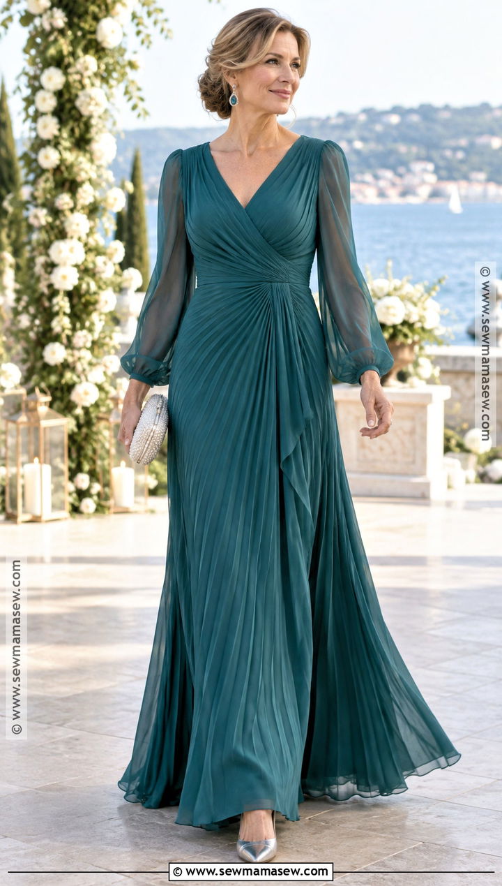 Teal Pleated Fall Mother Of The Bride Gown - 20 mother of the bride dresses long fall