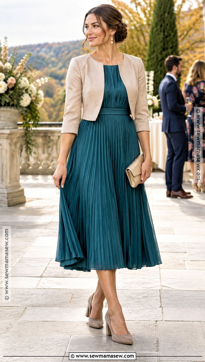Teal Pleated Fall Wedding Guest Dress - 15 Casual Wedding Guest Dress Fall Ideas