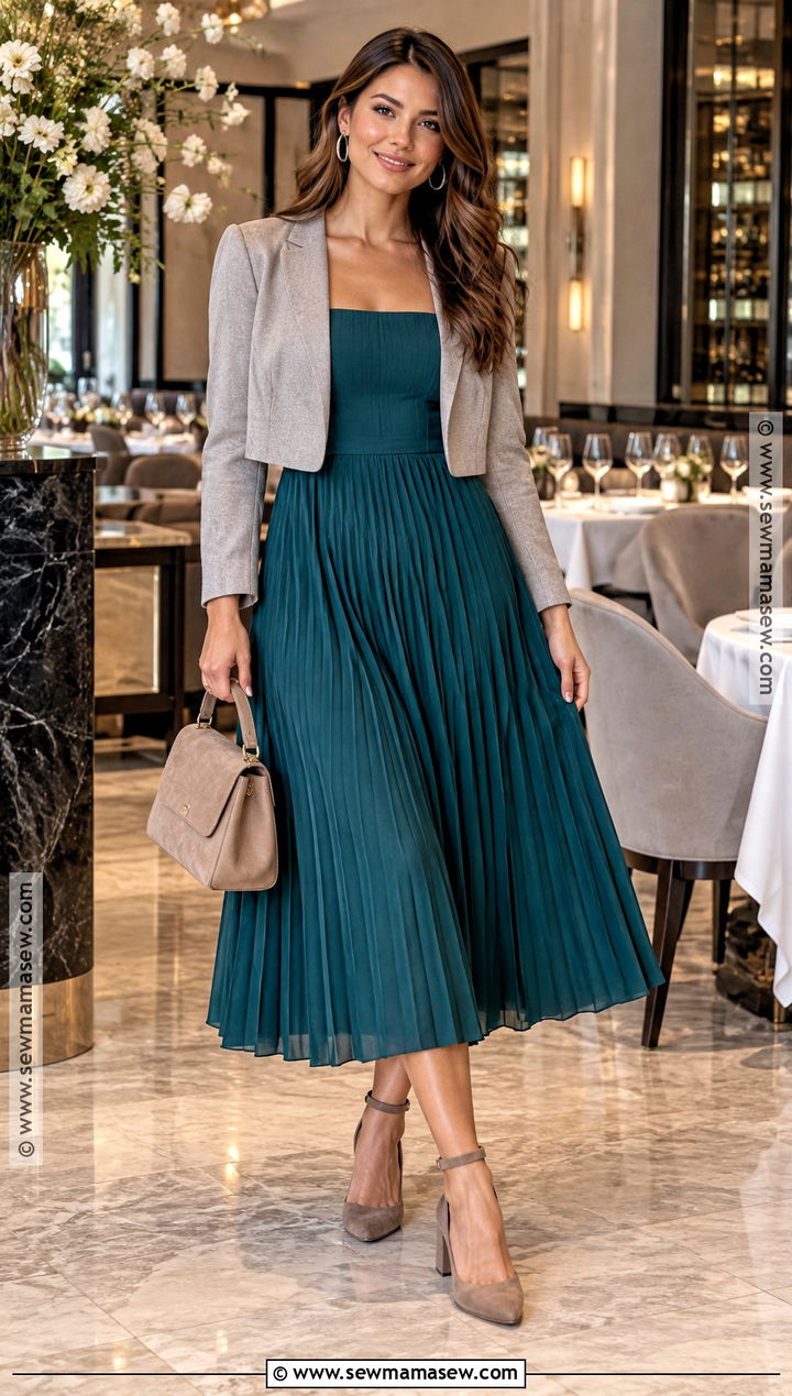 Teal Pleated Midi Rehearsal Dinner Guest Dress - 15 rehearsal dinner dress for guest fall casual ideas