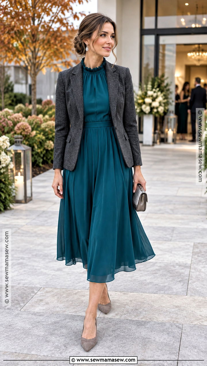 Teal Ruffle Fall Wedding Guest Dress - 20 fall wedding guest dress casual ideas