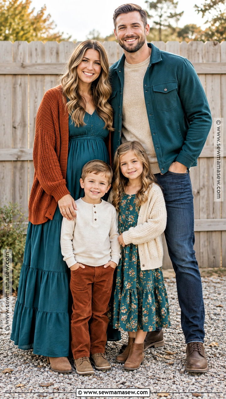 Teal Rust And Beige October Family Photo Outfits - 15 october family photos outfits colors