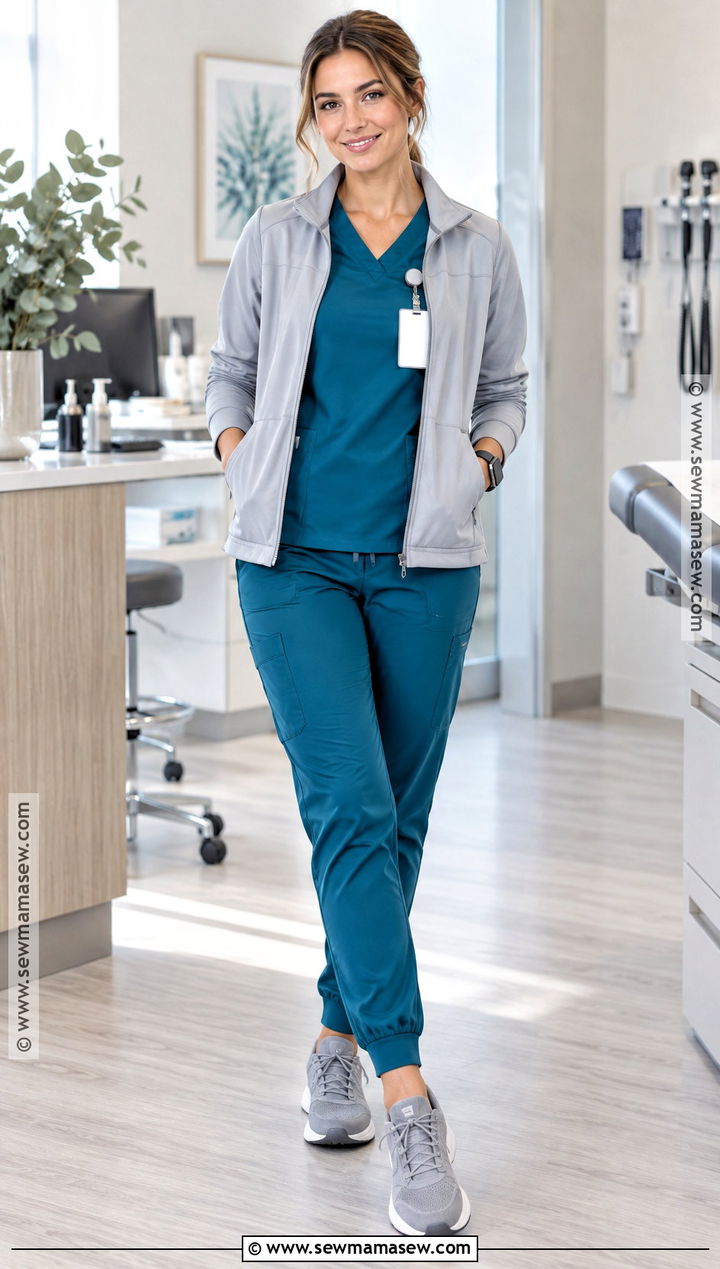 Teal Scrubs With Gray Sneakers - 20 Fall Scrub Outfits