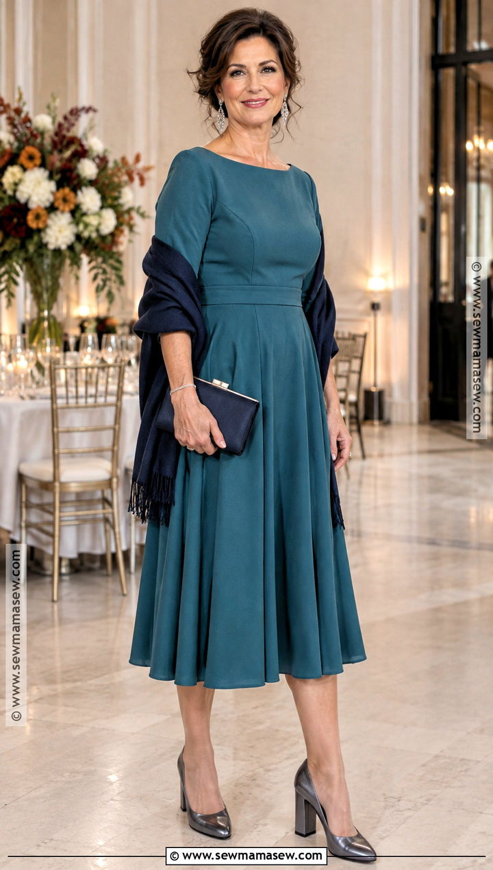 Teal Tea Length Mother Of The Bride Dress - 15 Fall Mother Of Bride Dresses