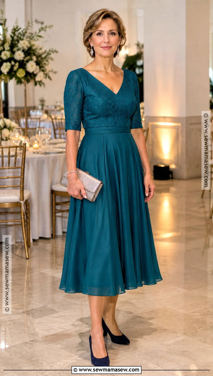 Teal Tea Length Mother of the Groom Dress With Block Heels - 20 mother of groom dresses fall