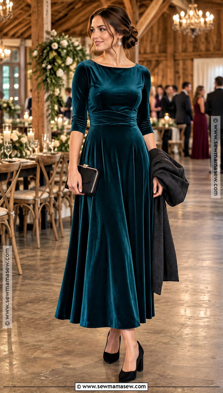 Teal Velvet Maxi Fall Barn Wedding Guest Dress - 20 fall barn wedding guest dress ideas