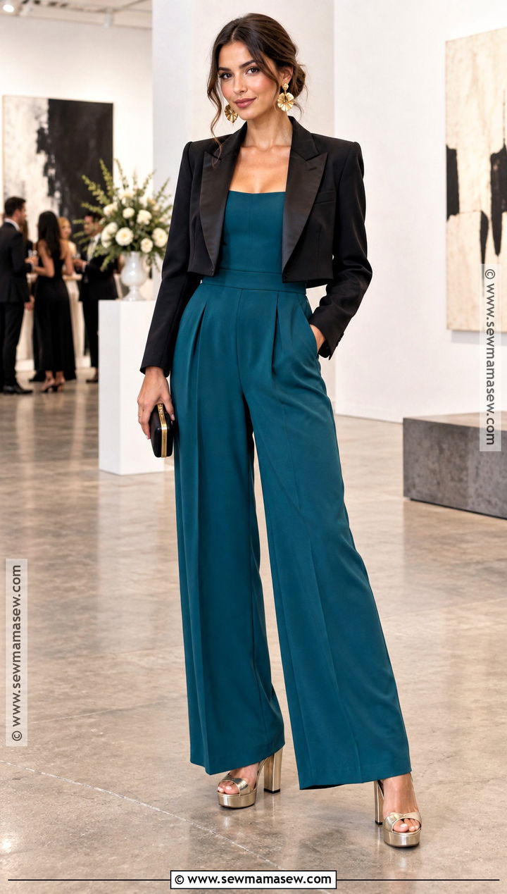 Teal Wide Leg Jumpsuit For A New York Fall Wedding - 15 new york fall wedding guest outfit ideas