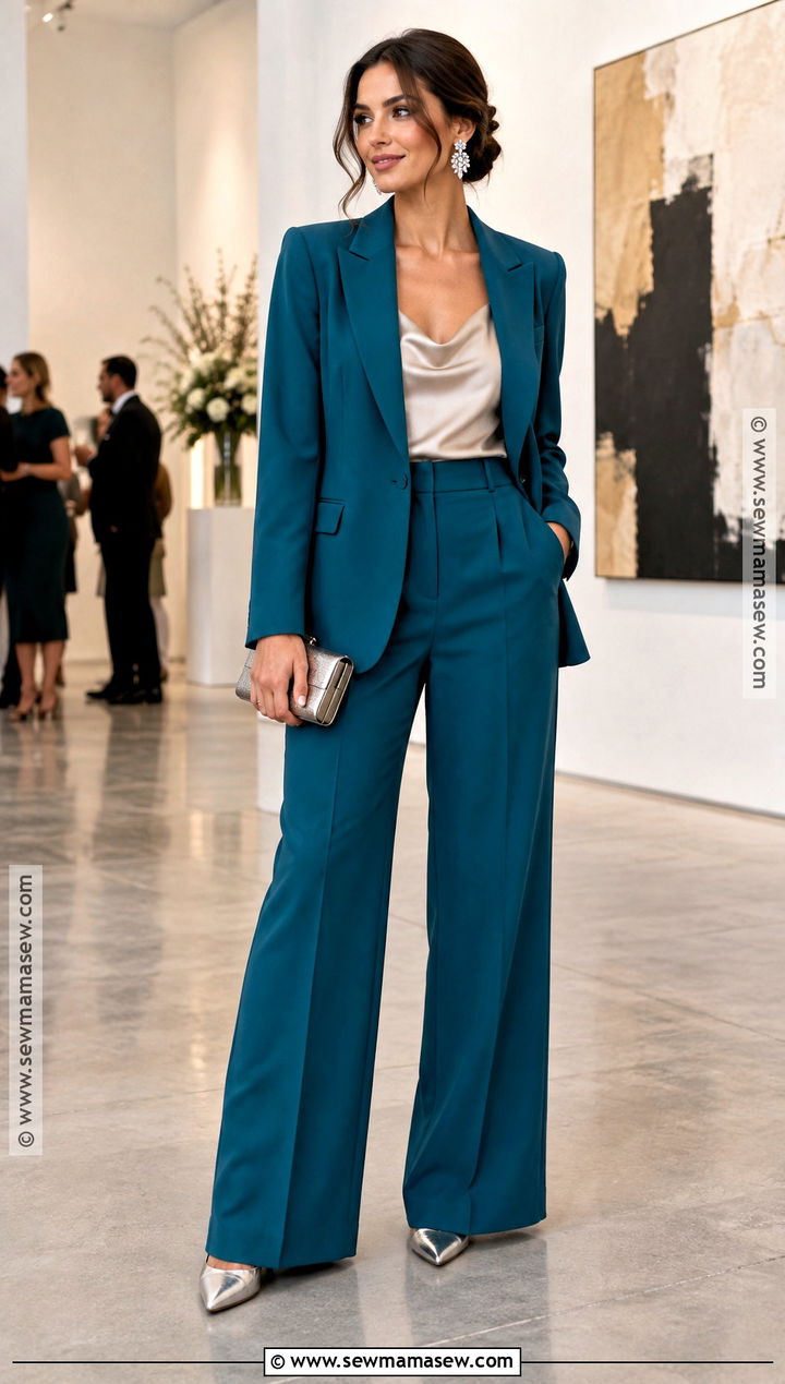 Teal Wide Leg Pantsuit October Wedding Guest Outfit - 20 Wedding Guest October Outfit Ideas
