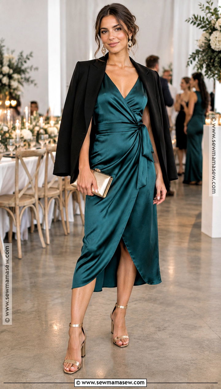 Teal Wrap Fall Wedding Guest Dress - 25 fall dresses to wear to a wedding