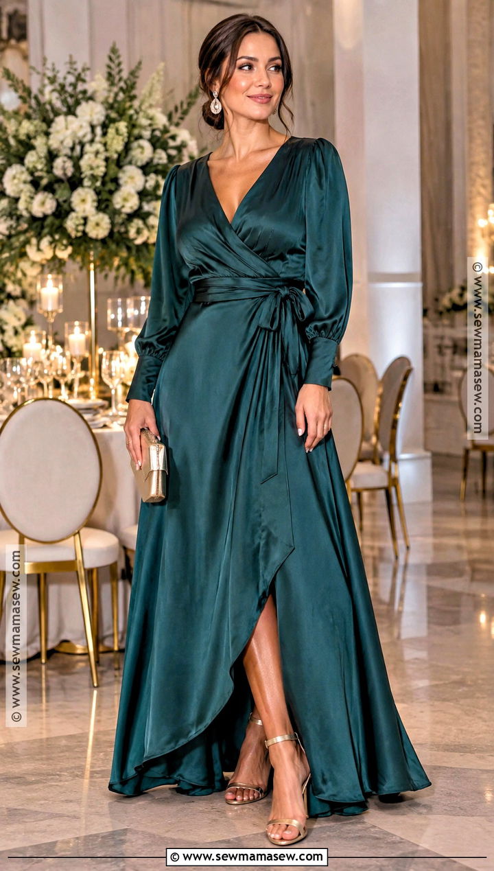Teal Wrap Style Maxi Dress - 25 black tie wedding guest dress fall ideas