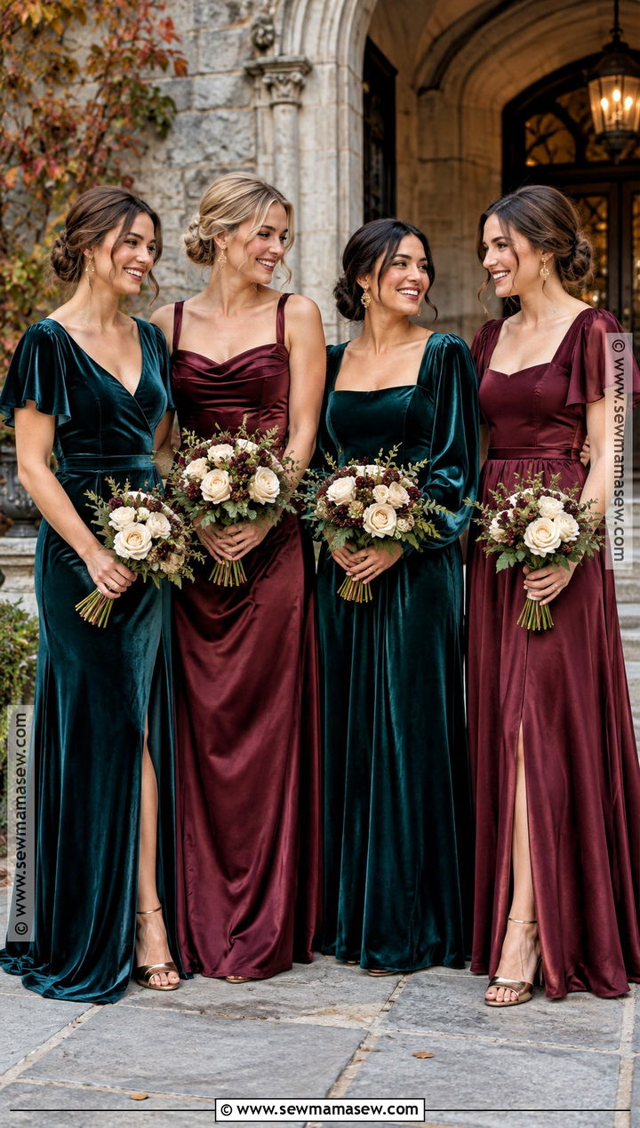 Teal and Burgundy Bridesmaid Dresses - 15 Fall Wedding Palette Bridesmaid Dress Ideas