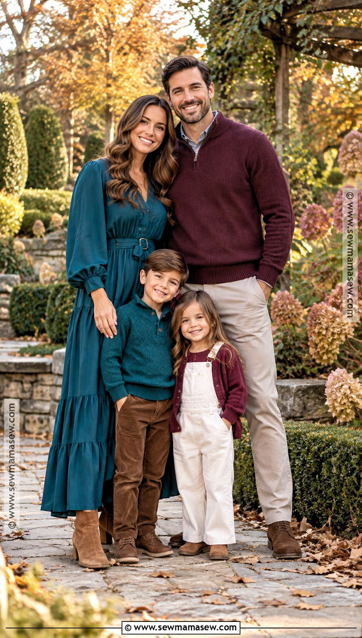 Teal and Wine Family Photo Outfits - 15 fall family pictures outfits jewel tones