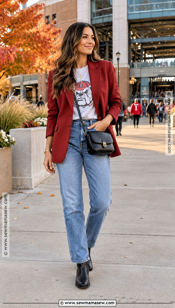 Team Color Blazer Fall Game Day Outfit - 25 Fall Game Day Outfit Ideas