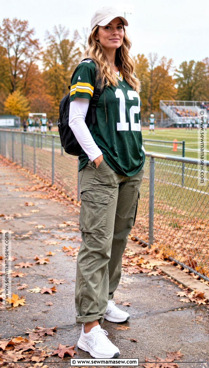 Team Jersey And Cargo Pants Fall Sports Mom Outfit - 15 sports mom fall outfit ideas