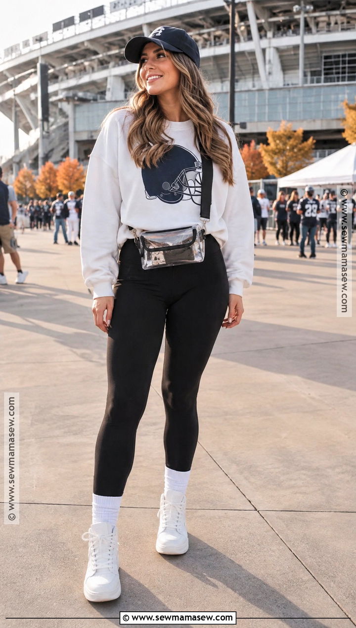 Team Sweatshirt With Black Leggings - 20 football game outfit fall ideas