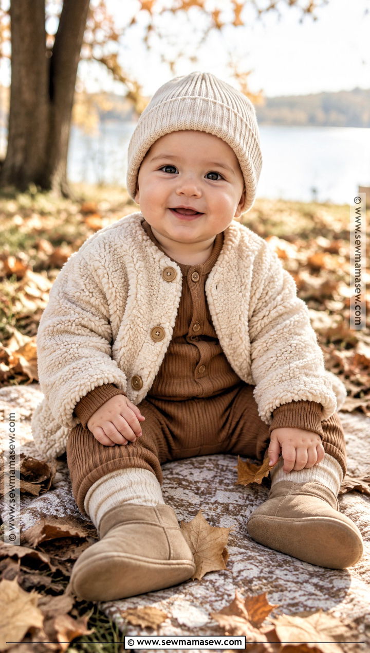 Teddy Baby Cardigan With Ribbed One Piece - 15 Cute Baby Sweater Fall Ideas