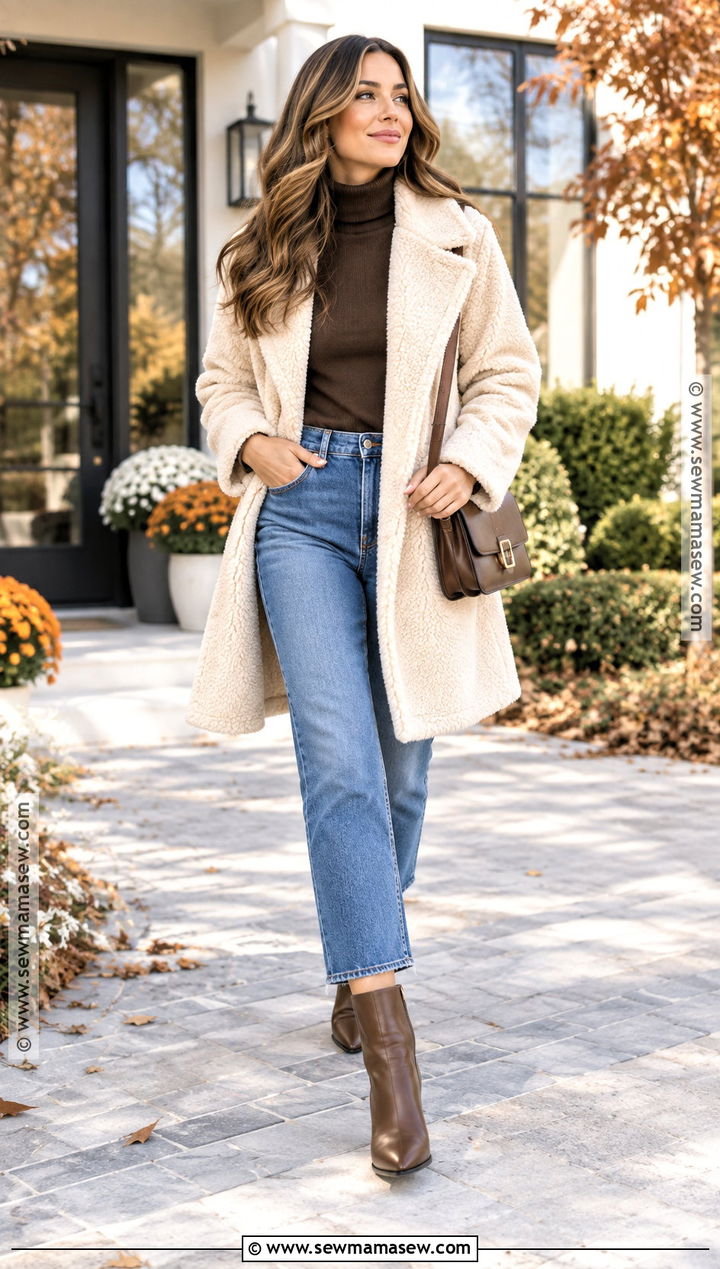 Teddy Coat And Cropped Jeans Thanksgiving Outfit - 20 Jeans Thanksgiving Outfit