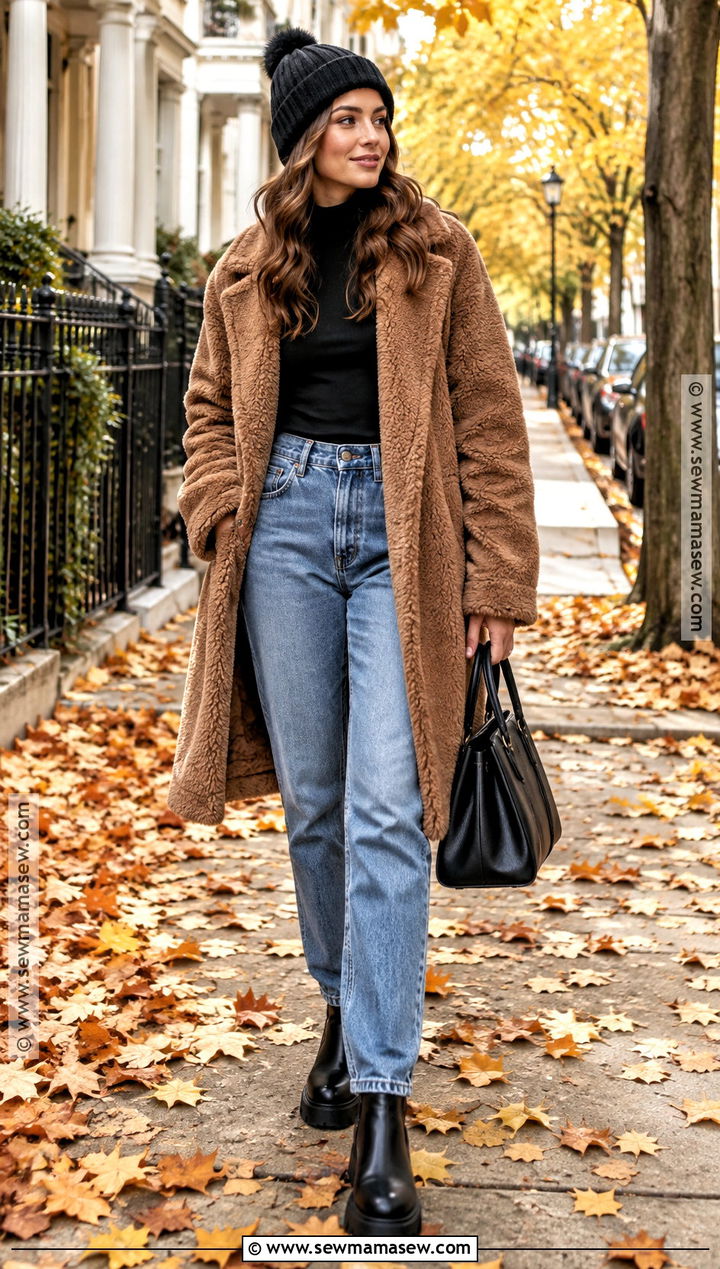 Teddy Coat And Relaxed Jeans Cold Autumn Outfit - 25 cold autumn outfits