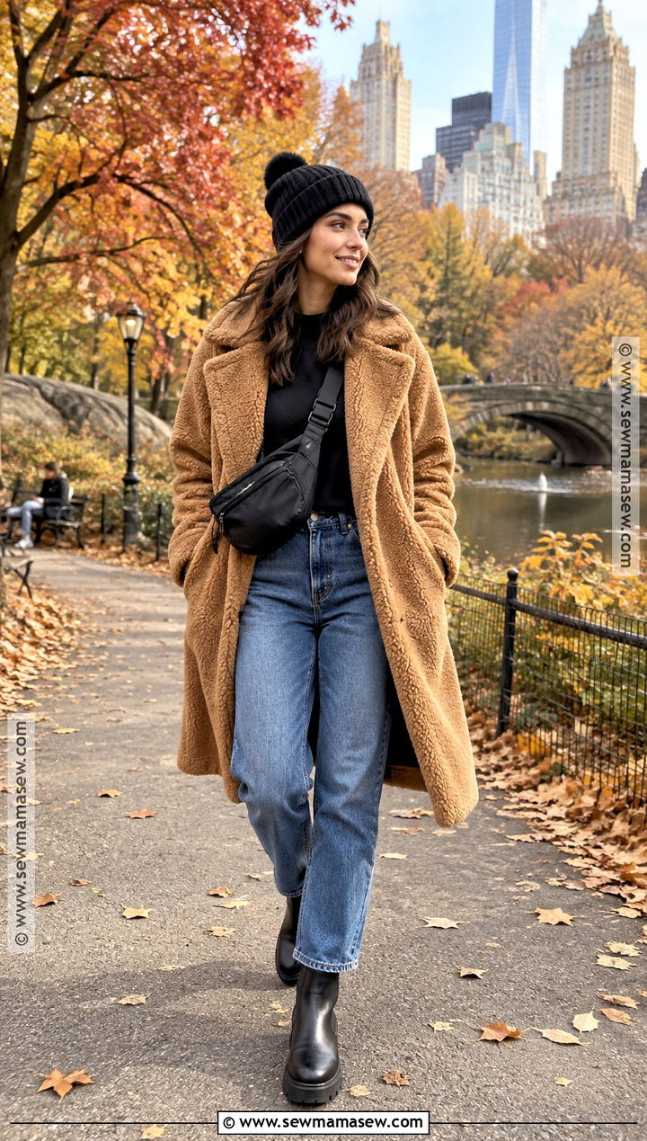 Teddy Coat And Relaxed Jeans New York November Outfit - 25 new york november outfit ideas