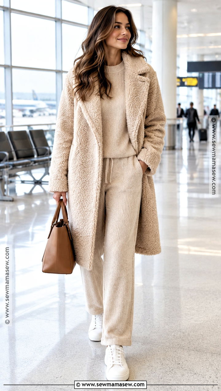 Teddy Coat With Knit Set And Sneakers - 25 fall coat ideas