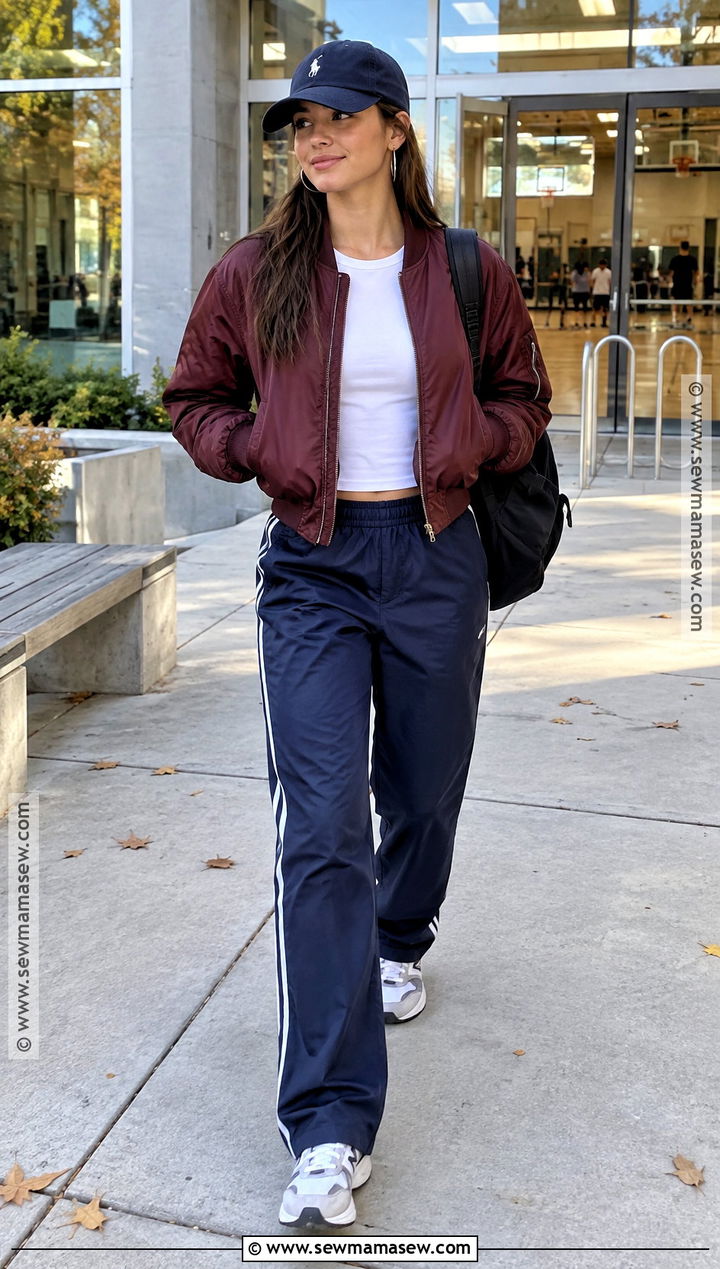 Teen Fall Outfit With Bomber Jacket And Track Pants - 25 teen fall outfits