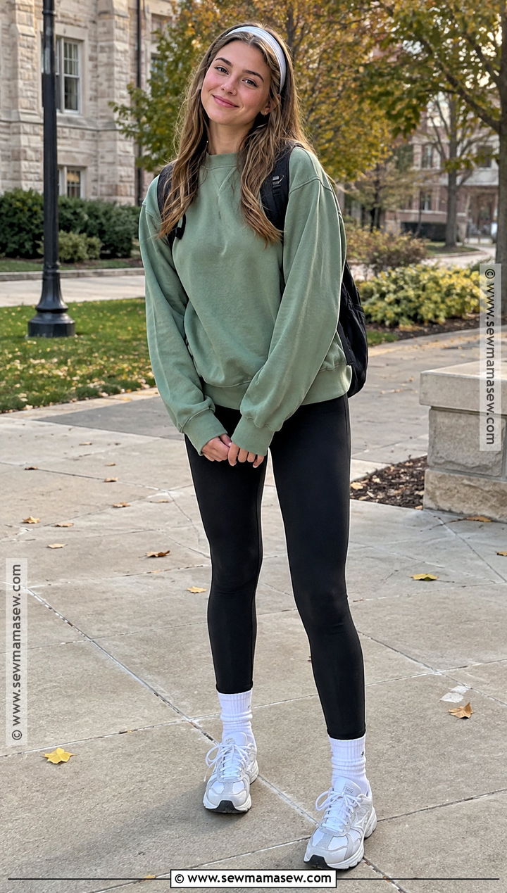 Teen Fall Outfit With Crewneck Sweatshirt Leggings And Sneakers - 15 teen fall outfit inspo ideas