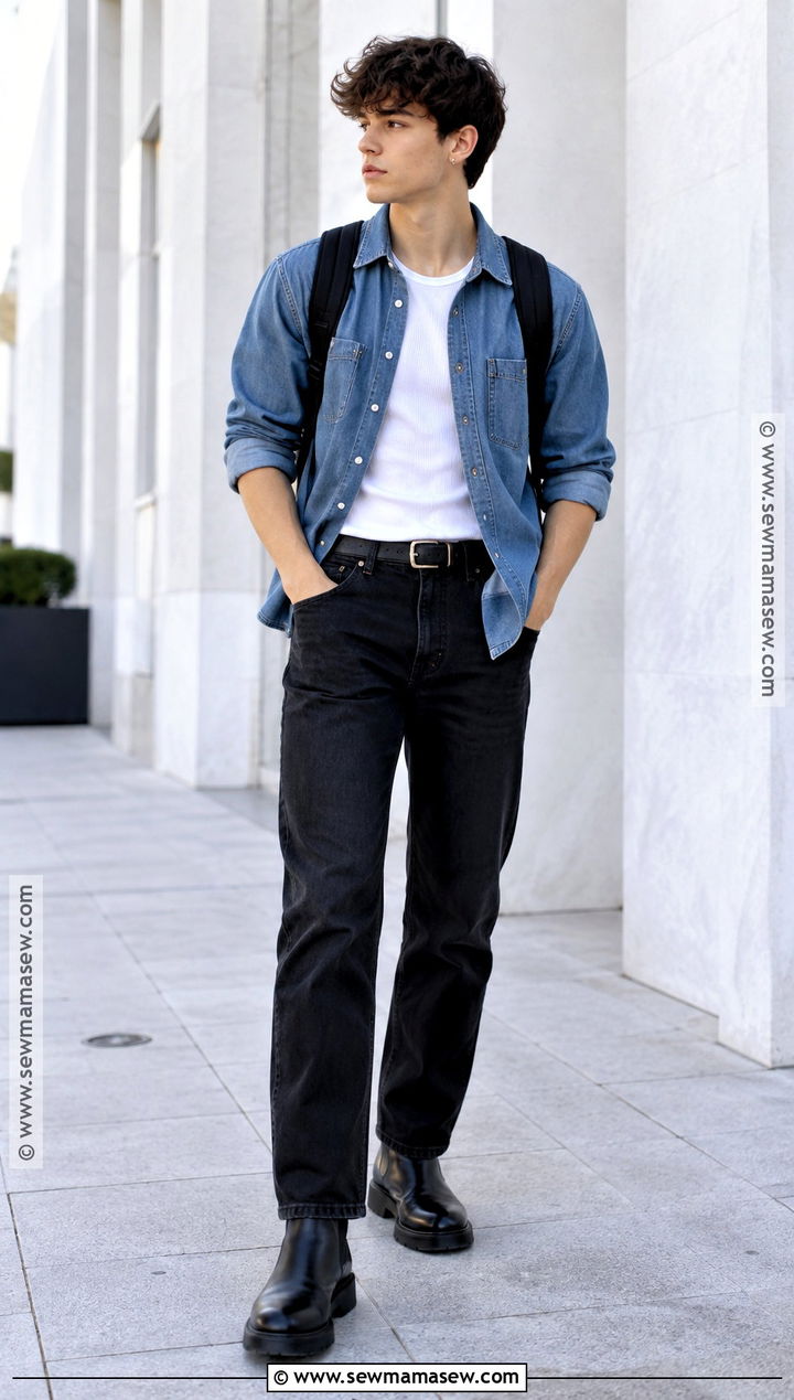 Teen Fall Outfit With Denim Shirt And Black Jeans - 25 teen fall outfits