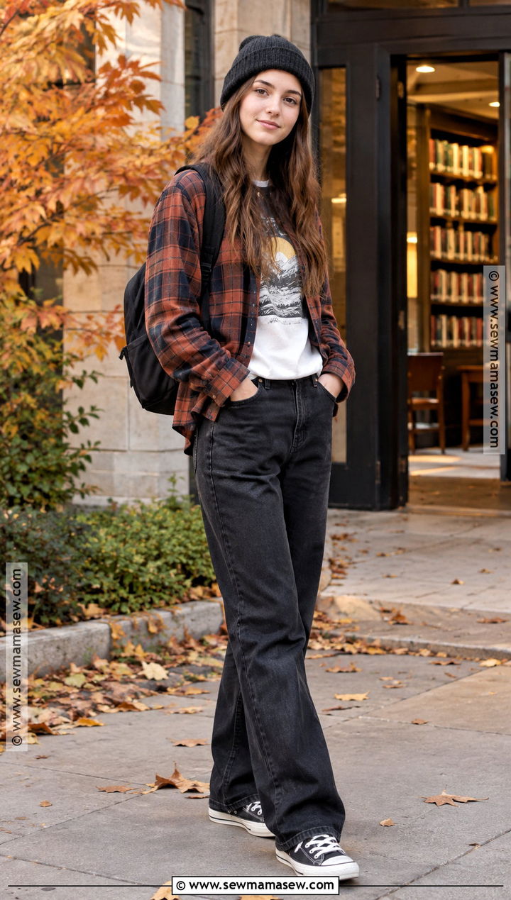 Teen Fall Outfit With Flannel Shirt Graphic Tee And Black Jeans - 15 teen fall outfit inspo ideas