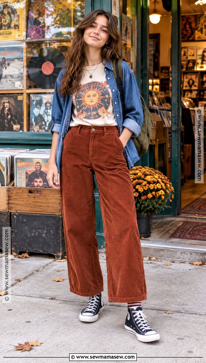 Teen Fall Outfit With Graphic Tee And Corduroy Pants - 25 teen fall outfits