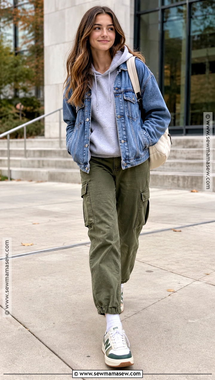 Teen Fall Outfit With Hoodie Denim Jacket And Cargo Pants - 15 teen fall outfit inspo ideas