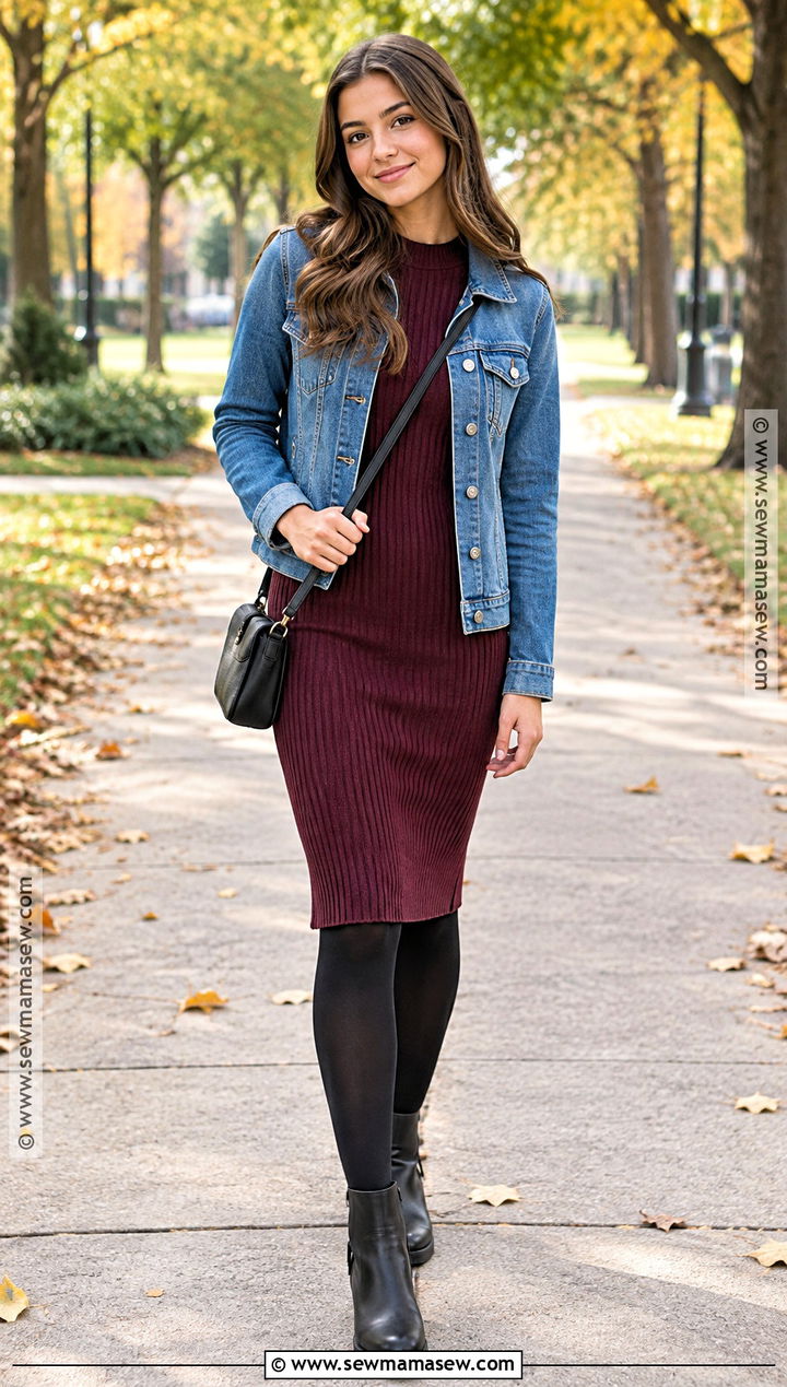Teen Fall Outfit With Knit Dress Denim Jacket And Ankle Boots - 15 teen fall outfit inspo ideas