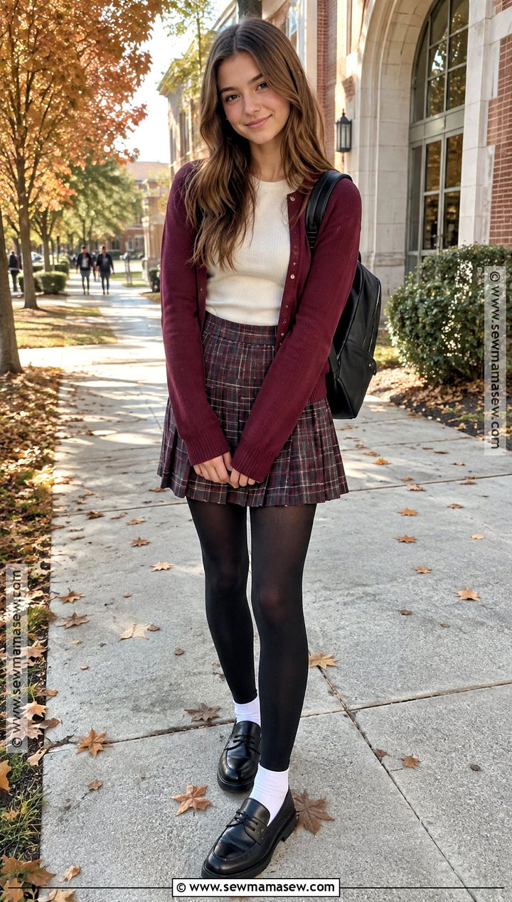 Teen Fall Outfit With Plaid Skirt And Cardigan - 25 teen fall outfits