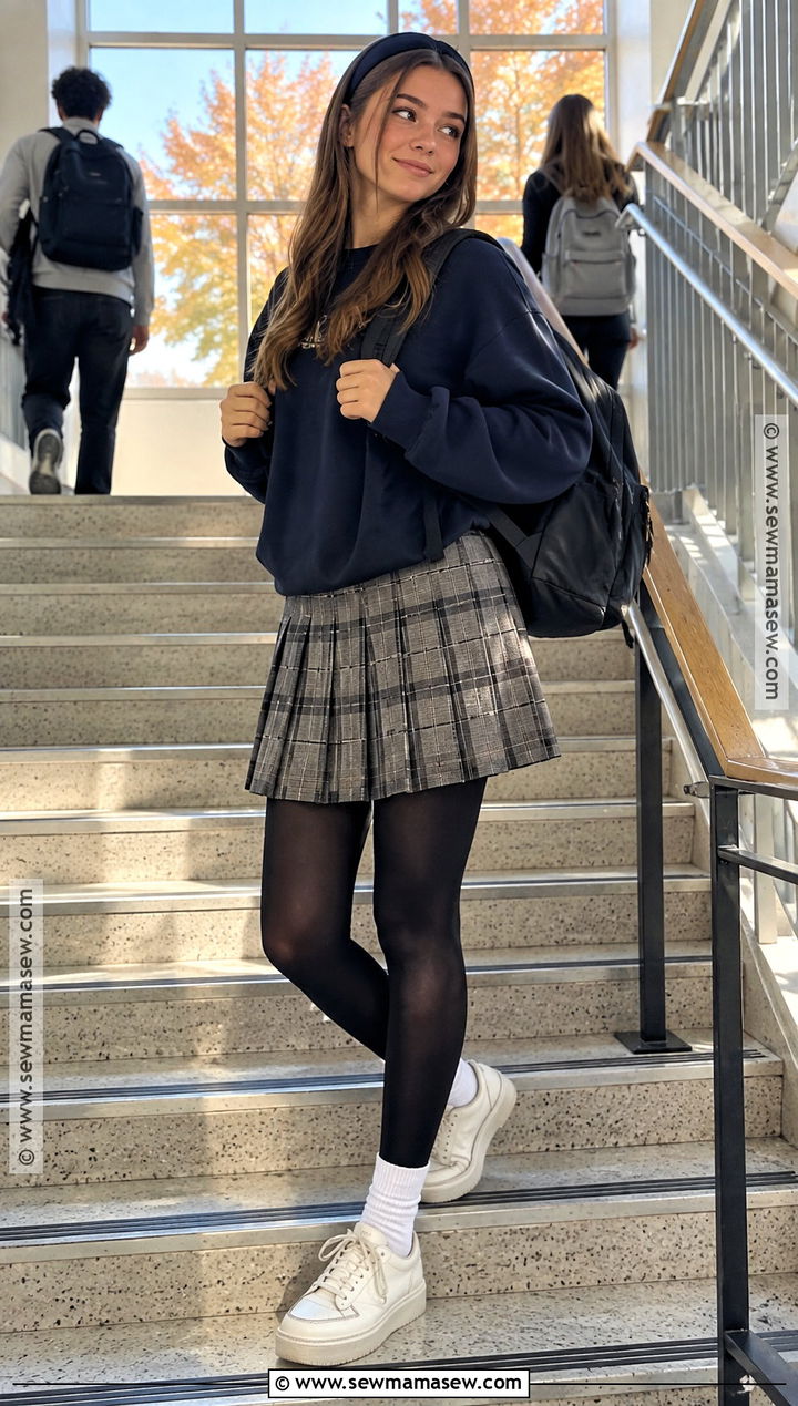 Teen Fall Outfit With Pleated Skirt And Sweatshirt - 25 teen fall outfits