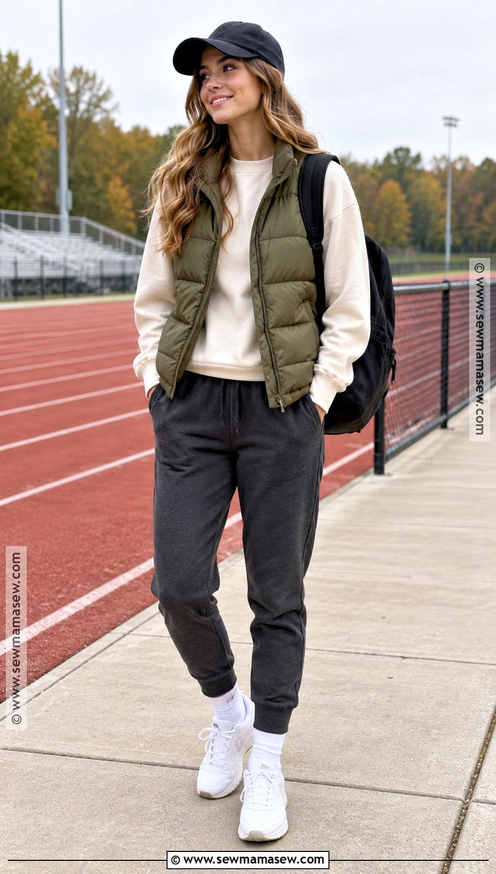 Teen Fall Outfit With Puffer Vest And Joggers - 25 teen fall outfits