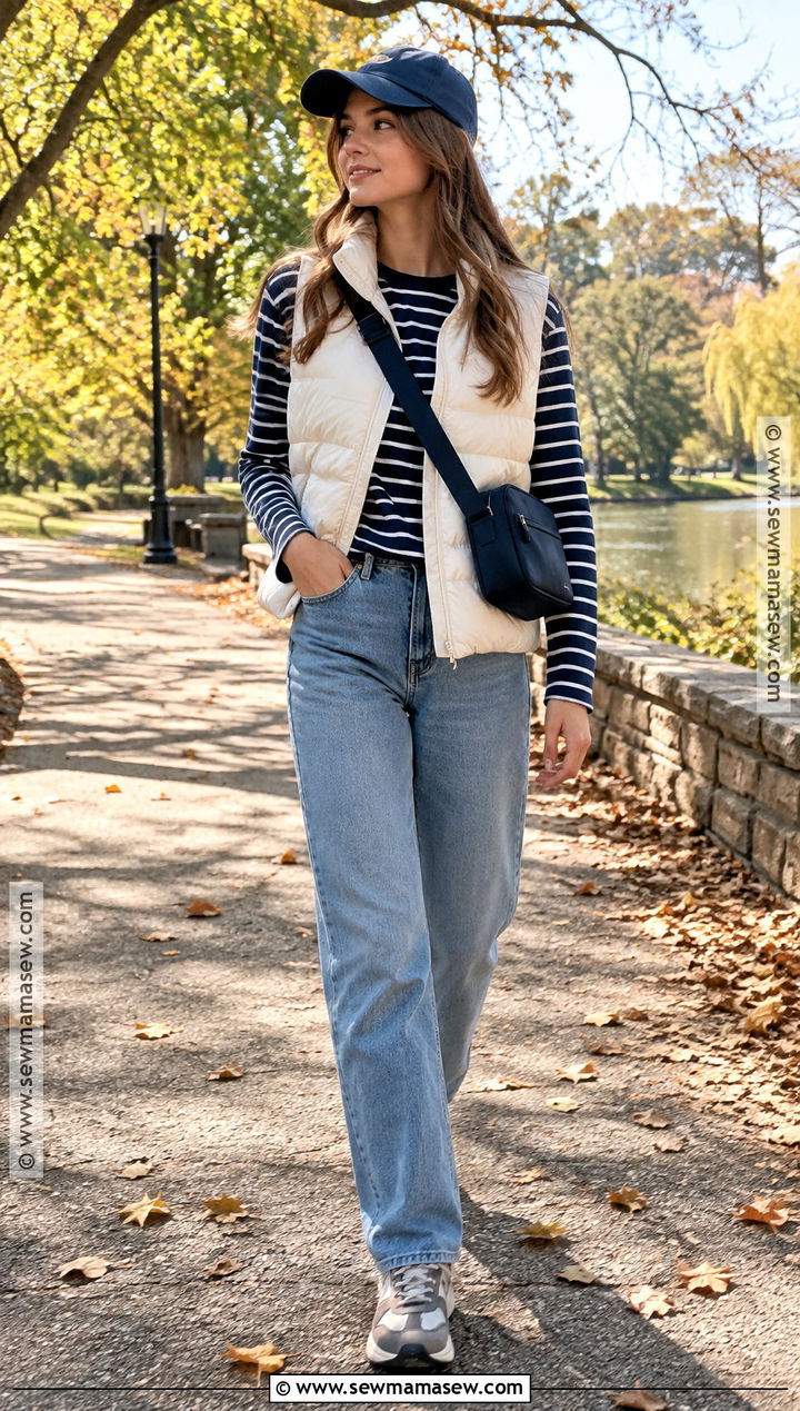 Teen Fall Outfit With Puffer Vest Long Sleeve Tee And Jeans - 15 teen fall outfit inspo ideas