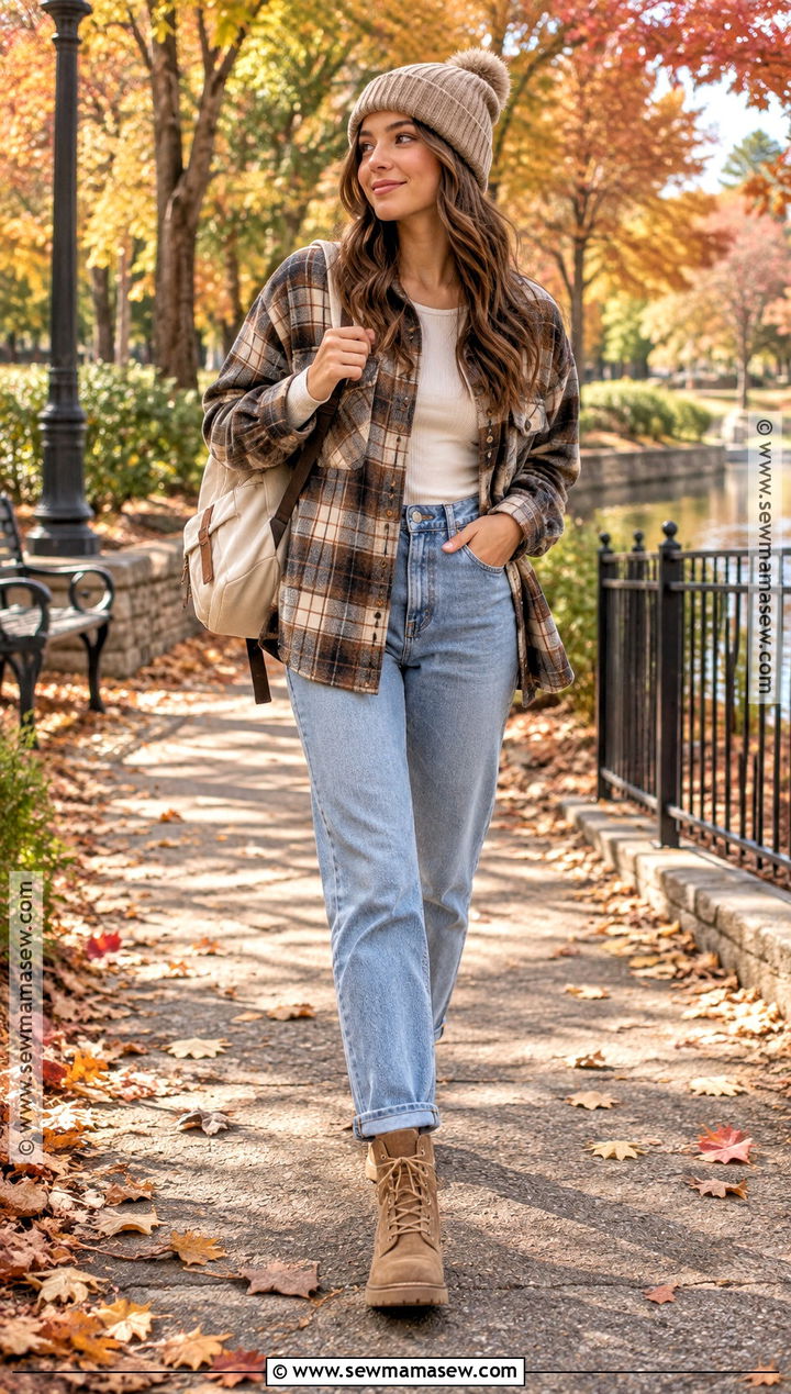Teen Fall Outfit With Shacket And Mom Jeans - 25 teen fall outfits
