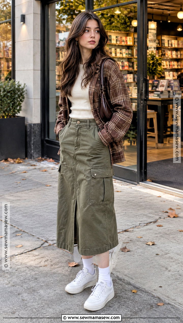 Teen Fall Outfit With Shacket Ribbed Top And Cargo Skirt - 15 teen fall outfit inspo ideas