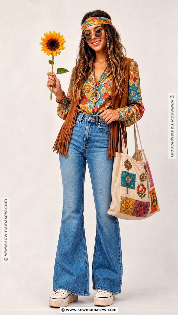 Teen Hippie Costume With Flare Jeans - 45 hippie costume ideas