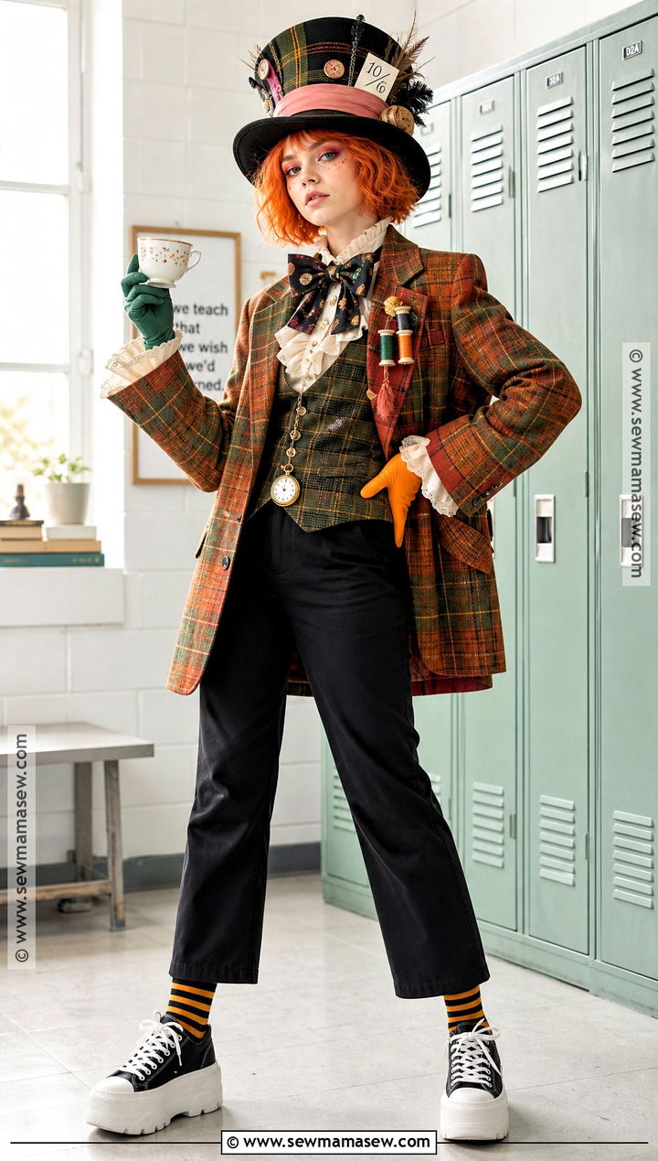 Teen Mad Hatter Costume With Plaid Blazer - 50 mad hatter costume ideas
