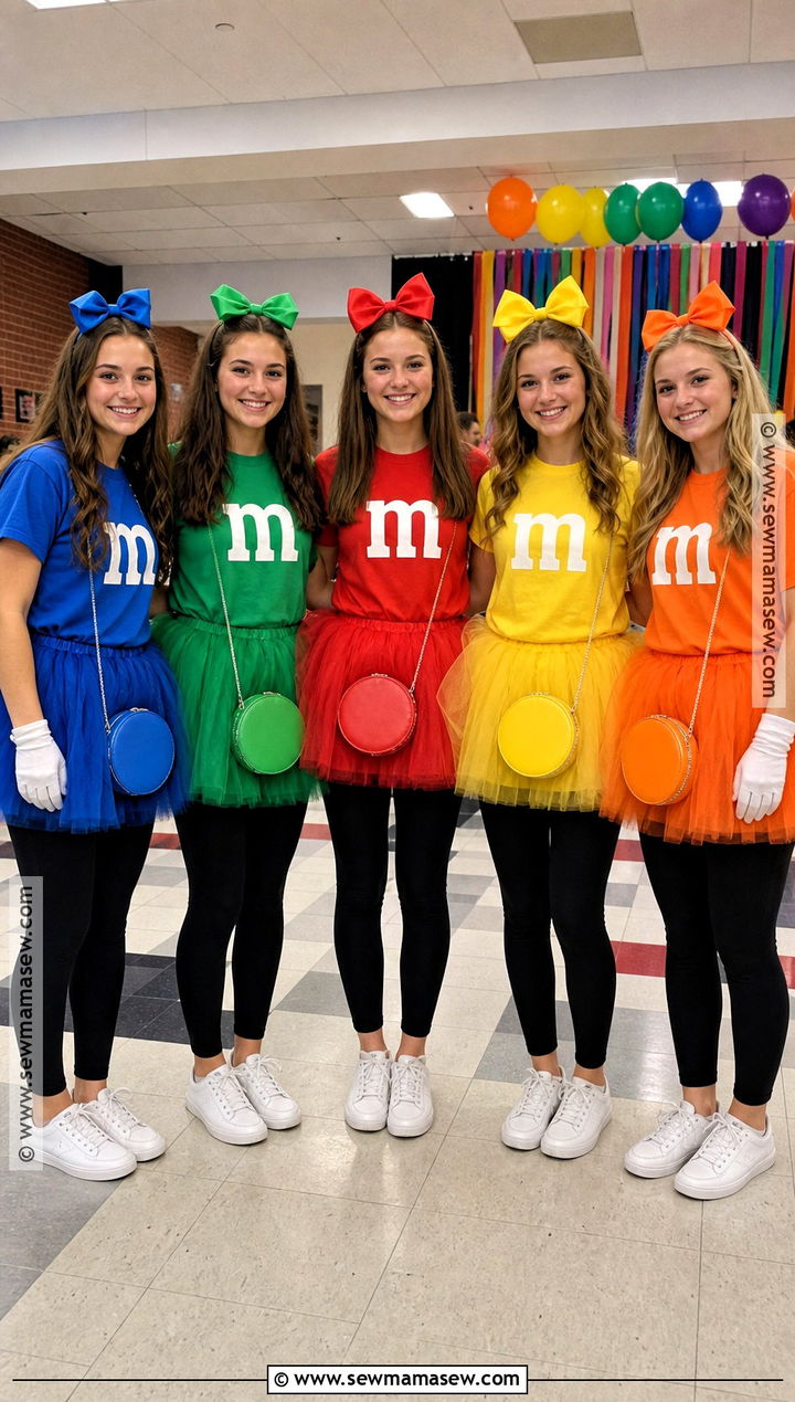 Teen MandM Group Costume With Tutus - 40 m&m costume ideas
