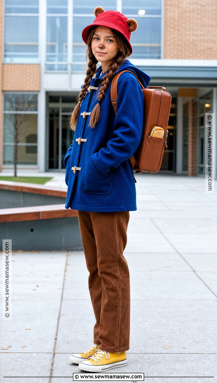 Teen Paddington Costume With Denim And Sneakers - 35 paddington halloween costume ideas