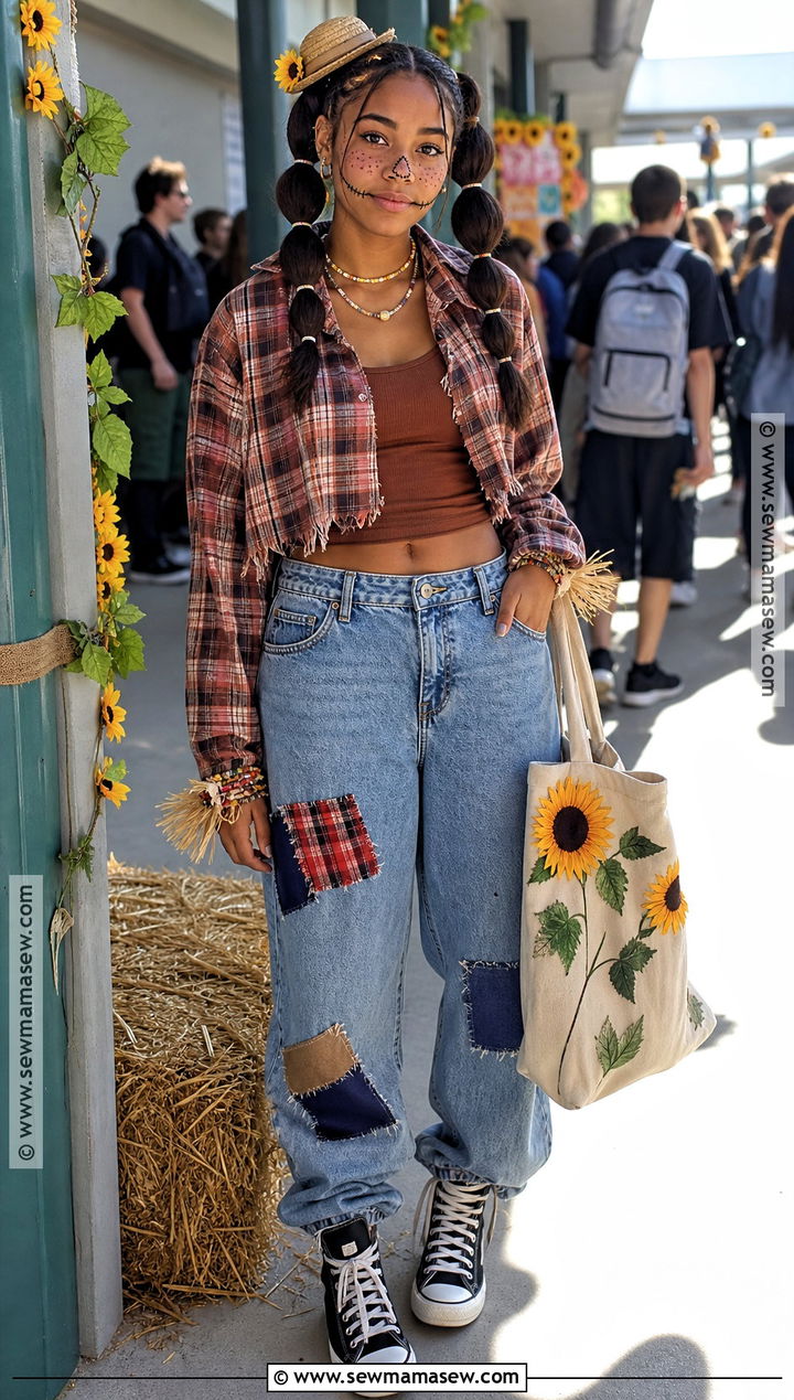 Teen Scarecrow Costume With Cropped Flannel - 35 Scare Crow Halloween Costume Ideas