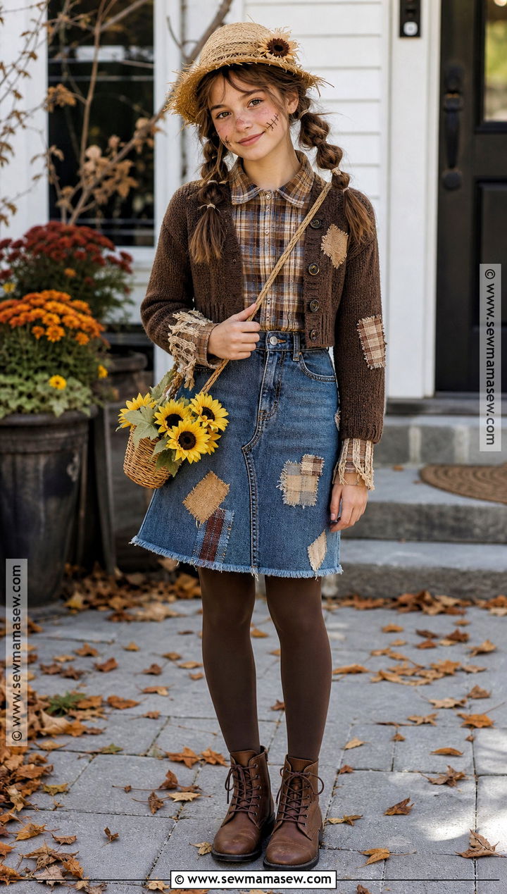 Teen Scarecrow Outfit With Denim Skirt - 30 scarecrow outfit ideas