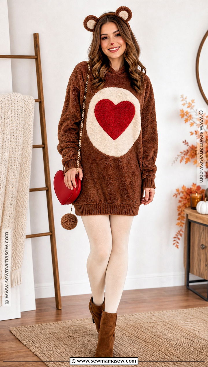 Tenderheart Bear Costume With Brown Sweater Dress - 30 Carebear Costume Ideas for Women
