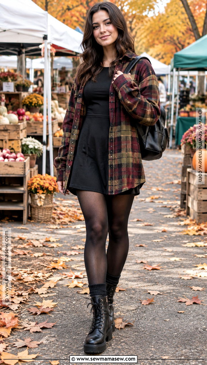 Tennis Dress With Flannel Shirt And Combat Boots - 15 tennis dress fall outfit ideas